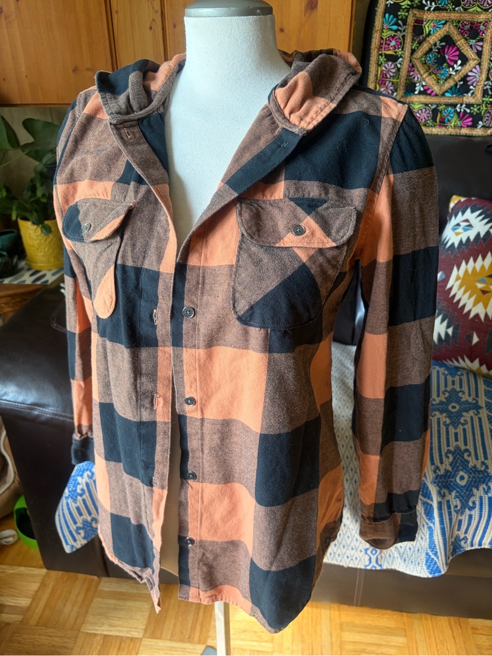 Ripzone Women's Apex Flannel Hooded Plaid Button Down Shirt Size Medium